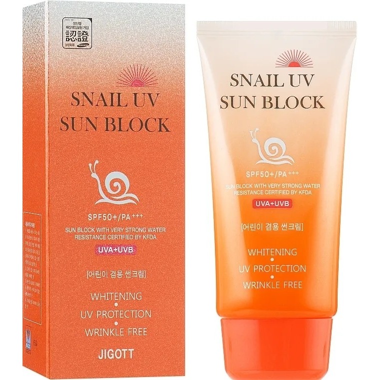 Jigott Солнцезащитный крем для лица с улиточным муцином Snail UV Sun ...